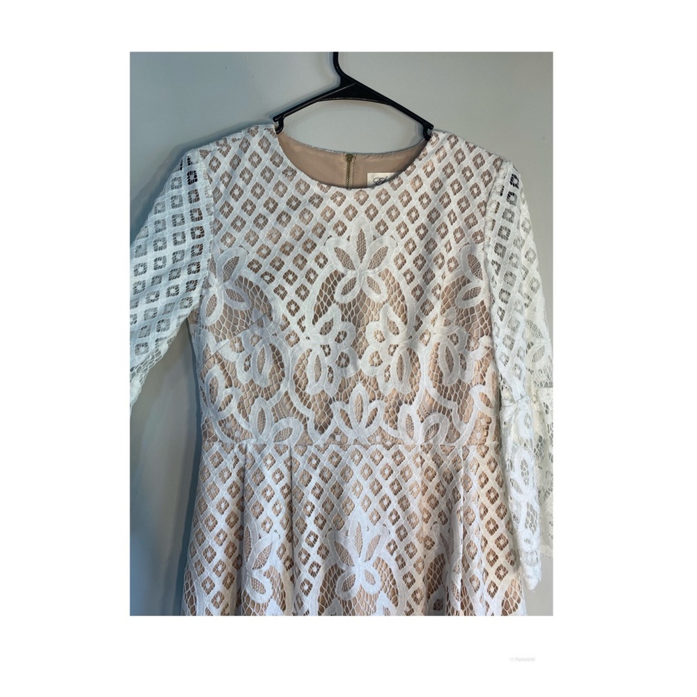 Eliza J White Bell Sleeve Fit Flare Lace Dress